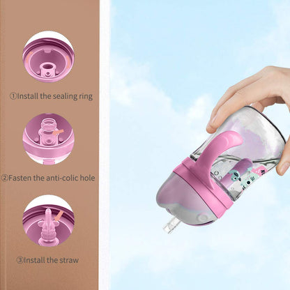 POTATO Toddler Cups Spill Proof Sippy Cup with Handles and Strap, Straw Cups for babies, 240ML/8oz, Pink