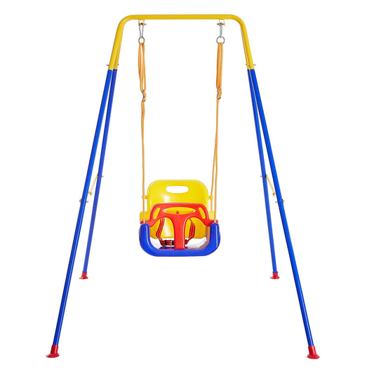 FUNLIO Toddler Swing with Foldable Metal Stand for Toddlers Aged 1~10 Years, 3-in-1 Baby Swing Set