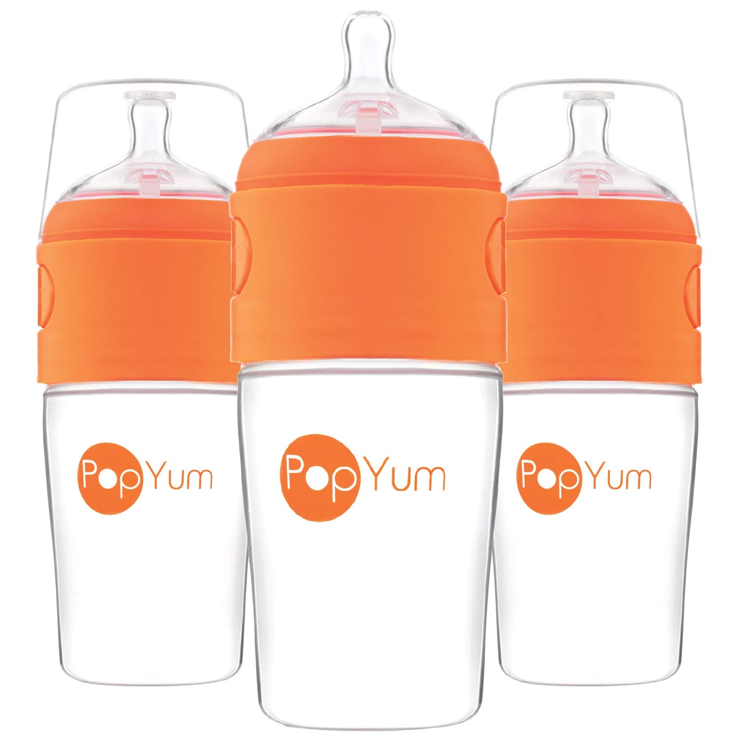 PopYum 9 oz Orange Anti-Colic Formula Making/Mixing/Dispenser Baby Bottles, 3-Pack with #2 Medium