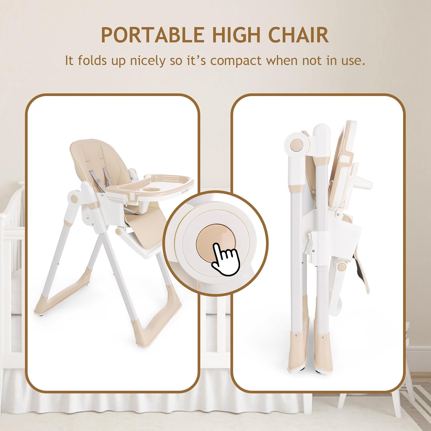 3 in 1 Baby High Chair with Wheels, Adjustable 5 Point Harness, Tray, Foot Rest, Backrest and Seat