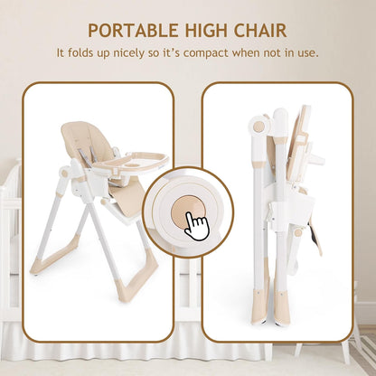 3 in 1 Baby High Chair with Wheels, Adjustable 5 Point Harness, Tray, Foot Rest, Backrest and Seat