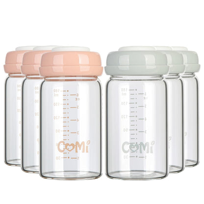 COMI Wide Neck Glass Breastmilk Collection n Storage Bottle, 4 Packs, 6oz with Screw Ring Sealing