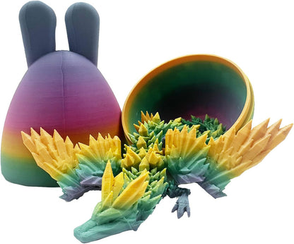 Easter 3D Printed Dragon in Egg with Wing, Full Articulated Dragon Crystal Dragon with Bunny Ears Eggs, Crystal Dragon Fidget Toys, Fidget Toys for Kids Adults Easter Gifts (Multi-colors)