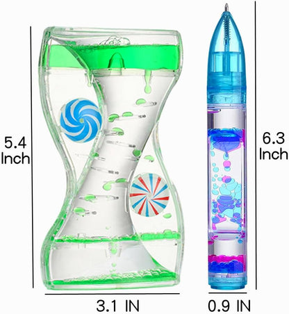 Liquid Motion Bubbler Sensory Toys Calm Stress Relief Liquid Motion Bubbler Pen Fidget Pen ADHD Anxiety Autism Toy Desk Decor Bubble Timers for Kids and Adults Gifts 3 Pack