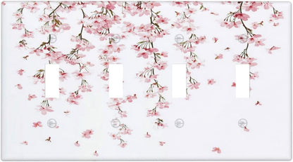 Light Switch Covers Sakura Plant Floral Pink Flowers Quad Toggle Electrical Faceplate 4 Gang Wall Plate Decorative Switch Plates For Bed Room Living Room Decor