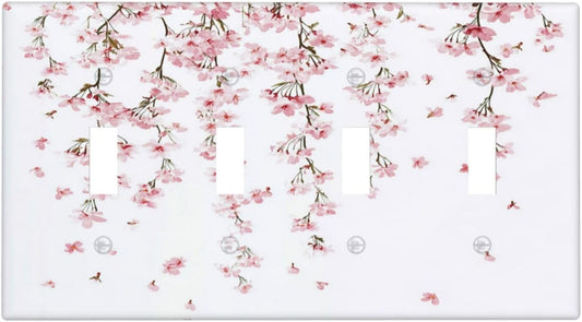 Light Switch Covers Sakura Plant Floral Pink Flowers Quad Toggle Electrical Faceplate 4 Gang Wall