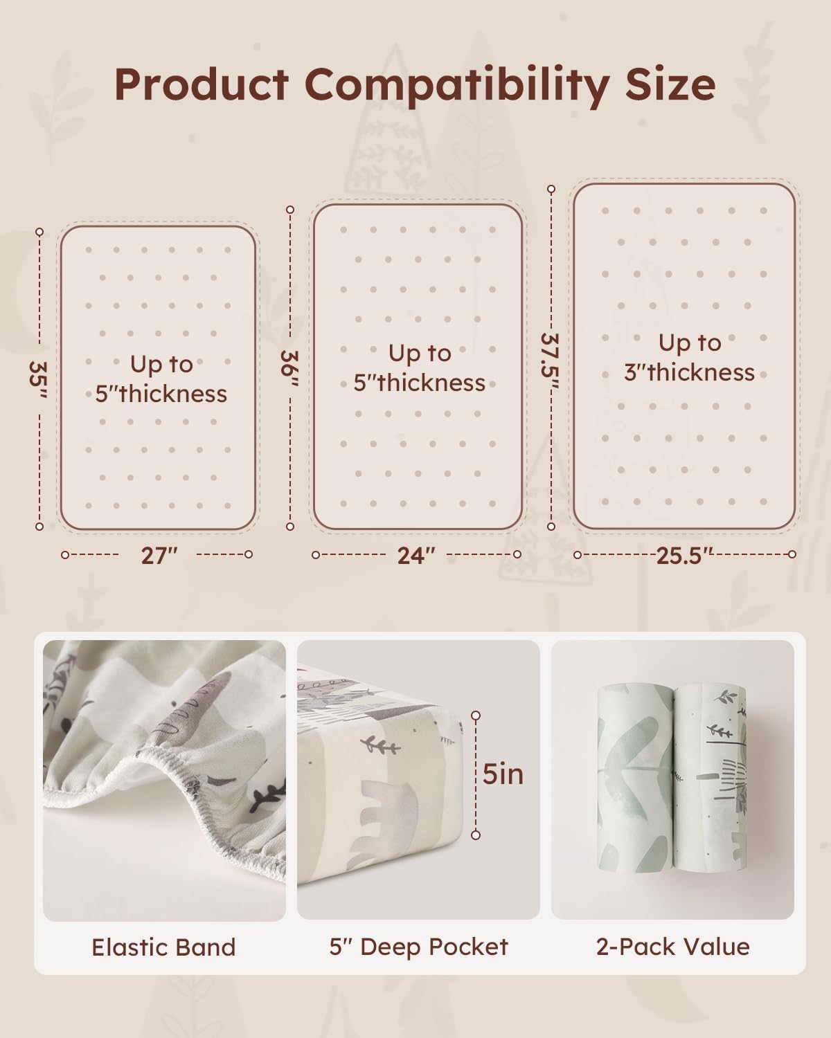 Yoofoss Baby Pack and Play Sheets 2 Pack for Boys and Girls - 38x26 Mini Crib Sheets Fitted Neutral