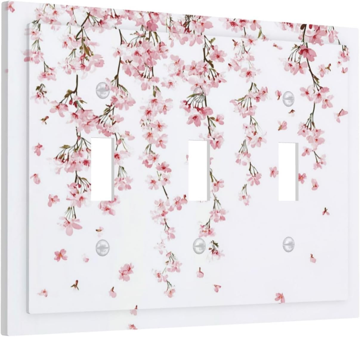Decorative Switch Plates Sakura Plant Floral Pink Flowers 3 Gang Wall Plate Triple Toggle Light Switch Cover Faceplate Electrical Wall Panels For Bed Room Living Room Decor