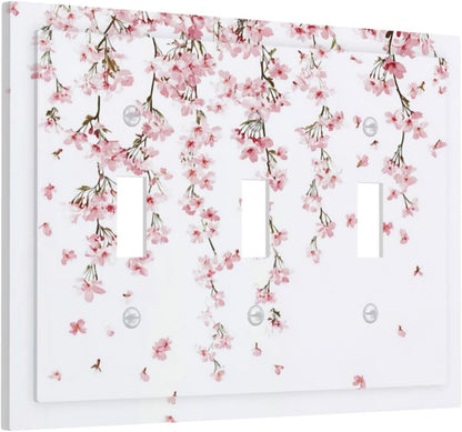 Decorative Switch Plates Sakura Plant Floral Pink Flowers 3 Gang Wall Plate Triple Toggle Light Switch Cover Faceplate Electrical Wall Panels For Bed Room Living Room Decor