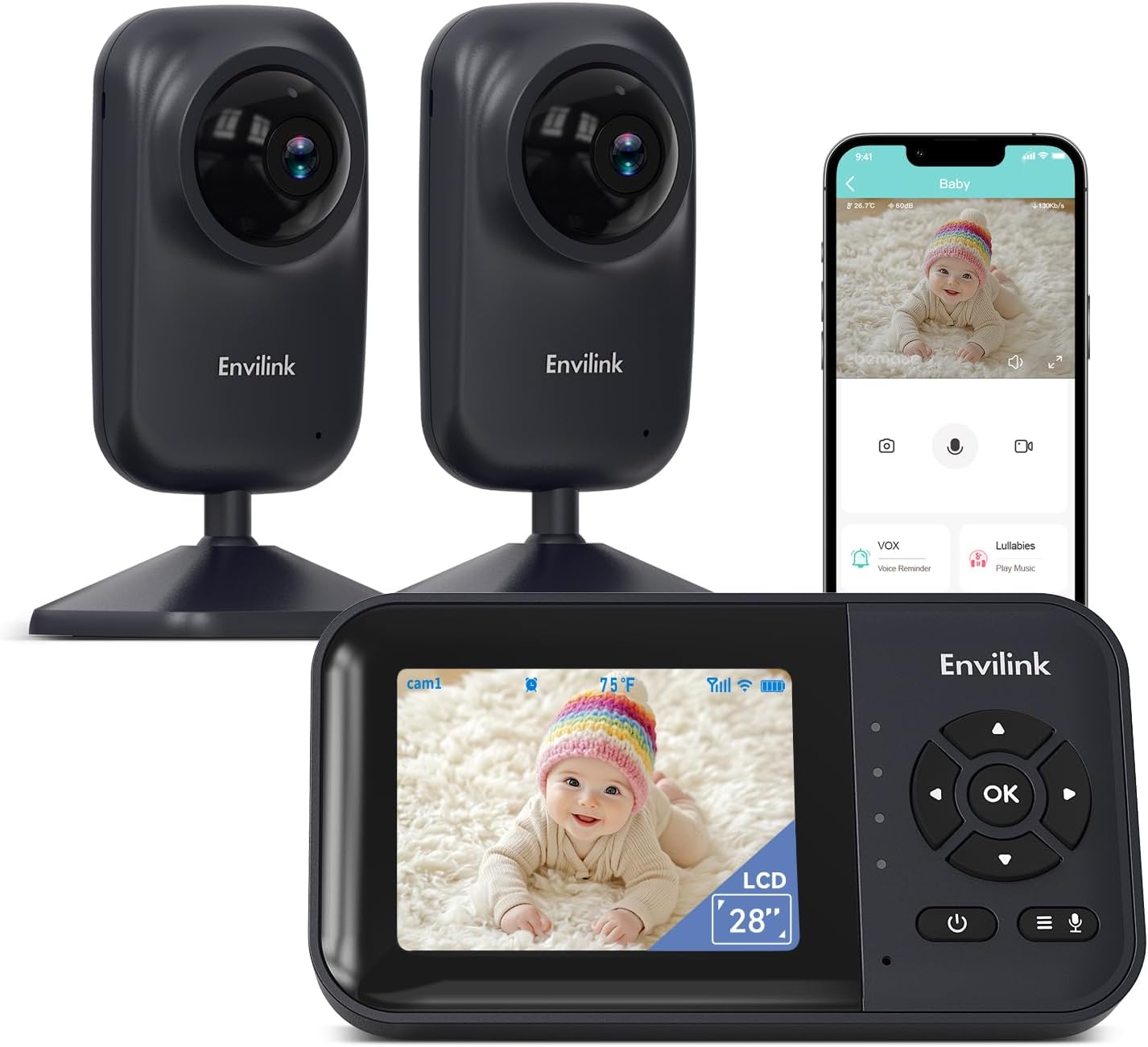 Baby Monitor with Camera and Audio, Video Baby Monitor WiFi Night Vision, 2.8" LCD Screen Baby Camera VOX Mode Alarm and 1200ft Long Range