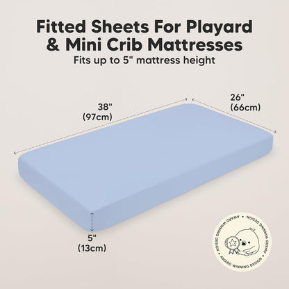 2-Pack Mini Crib Sheets Fitted - 38x26 Pack N Play Sheets for Pack and Play Mattress, Organic