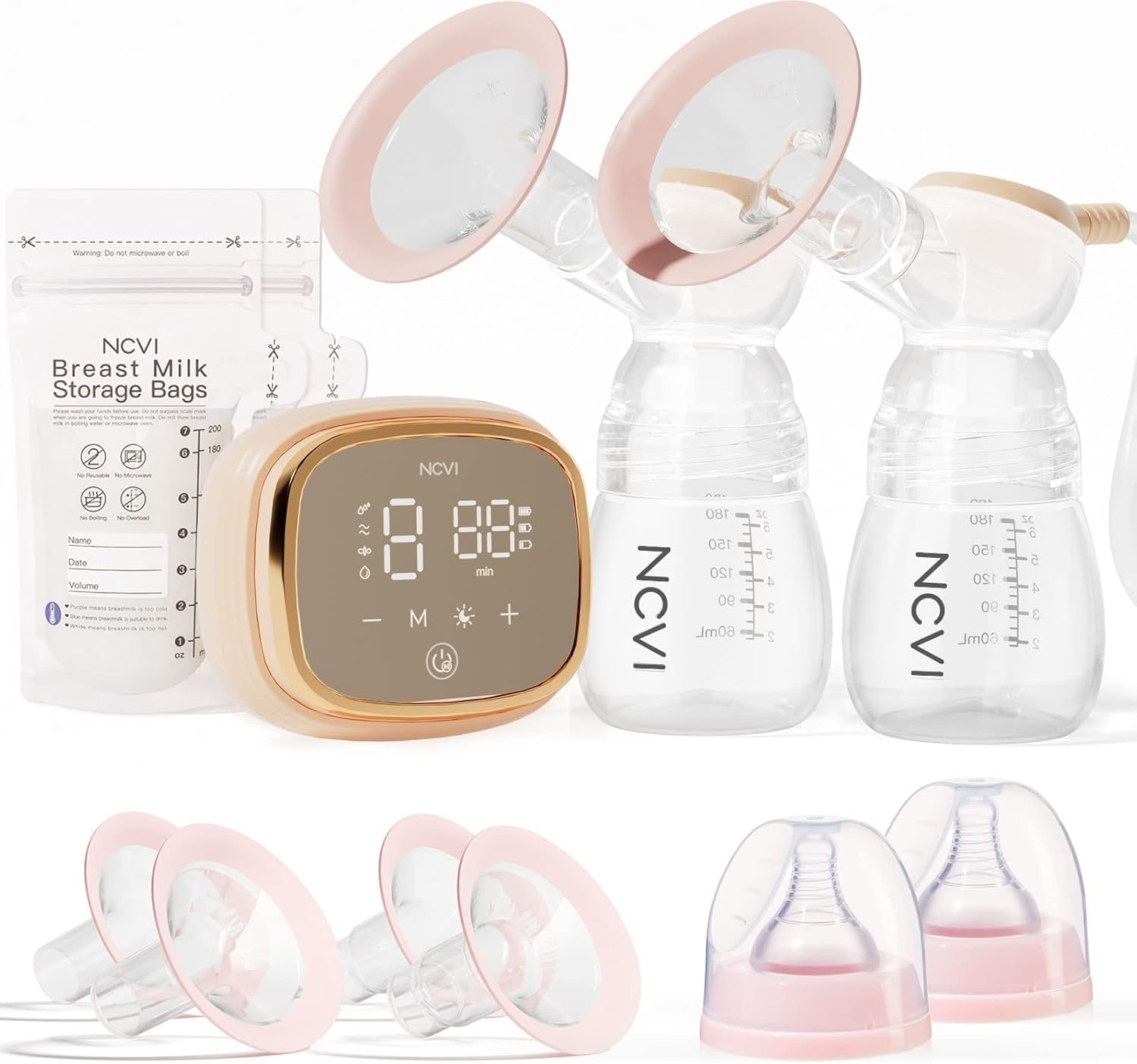 NCVI Double Electric Breast Pump 8102, Upgraded 4400mAh Battery with Night Light, Portable Breast