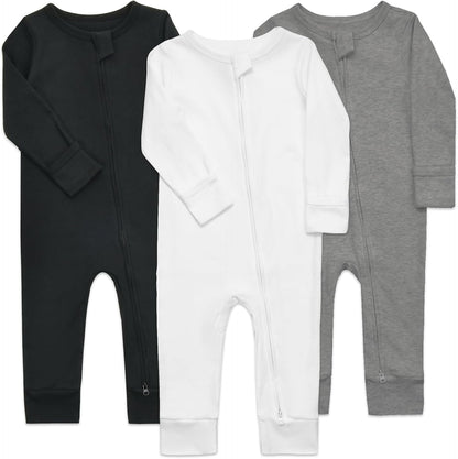 Aablexema 3-Pack Organic Cotton Baby Footless Pajamas with Mitten Cuffs, 2-Way Zipper Romper Sleepers