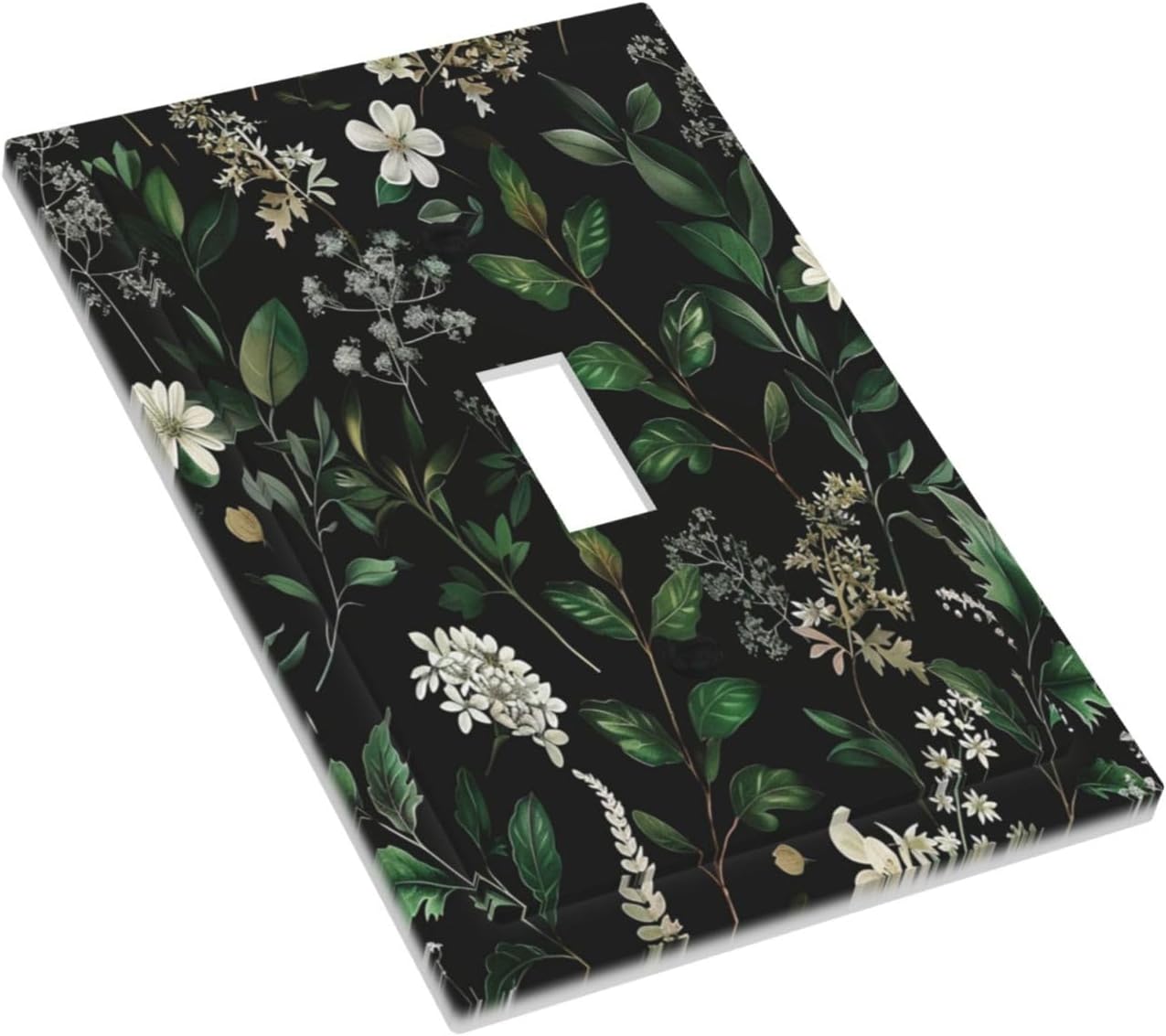 Decorative Switch Covers Plate Rustic Green Leaves White Flower 1 Gang Wall Plate Unique Single Toggle Wall Cover Plate Jumbo Electrical Light Switch Plate Faceplate for Country Home Decor