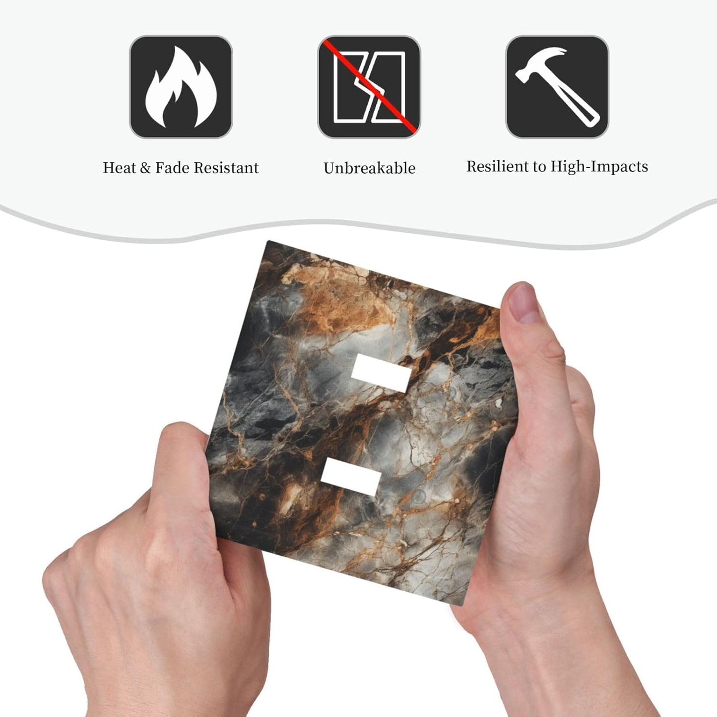 Brown Marble Granite Golden Lines Print Decorative Switch Plates 2 Gang Double Toggle Outlet Light Switch Cover Wall Plate Electrical Faceplate for Bathroom Kitchen Decor