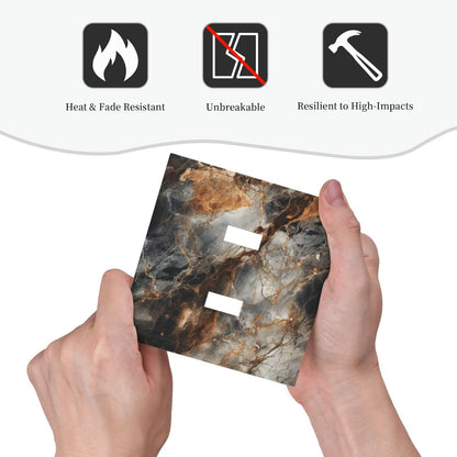 Brown Marble Granite Golden Lines Print Decorative Switch Plates 2 Gang Double Toggle Outlet Light Switch Cover Wall Plate Electrical Faceplate for Bathroom Kitchen Decor