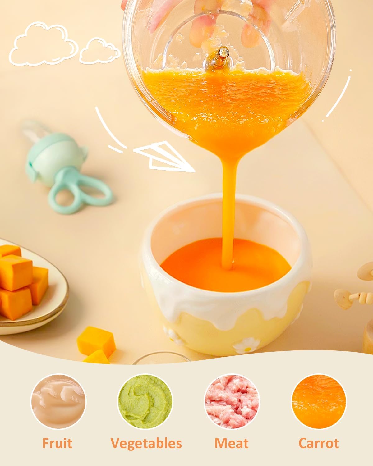 Baby Food Maker, HEYVALUE 13-in-1 Food Processor Set, Fruit, Vegatable, Meat, Baby Puree Blender