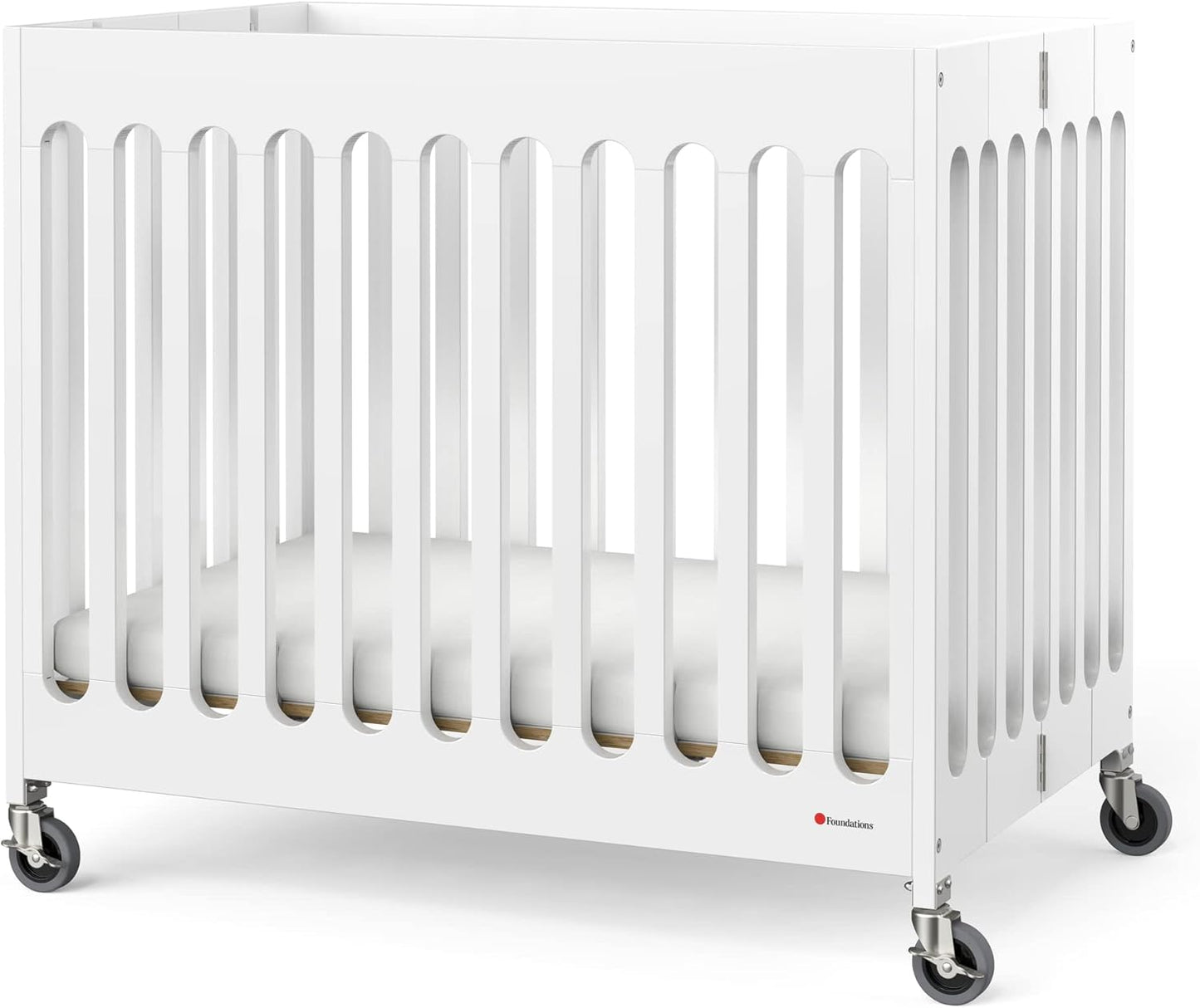 Foundations Boutique Folding Mini Baby Crib - Compact, Portable, Wooden Hotel Crib, Foldable