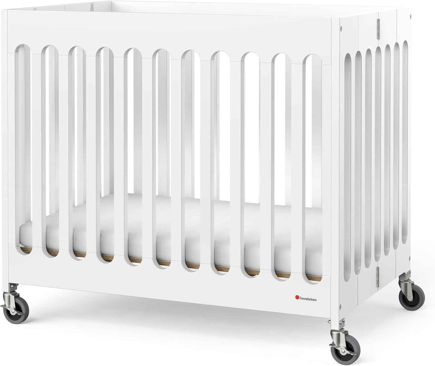 Foundations Boutique Folding Mini Baby Crib - Compact, Portable, Wooden Hotel Crib, Foldable