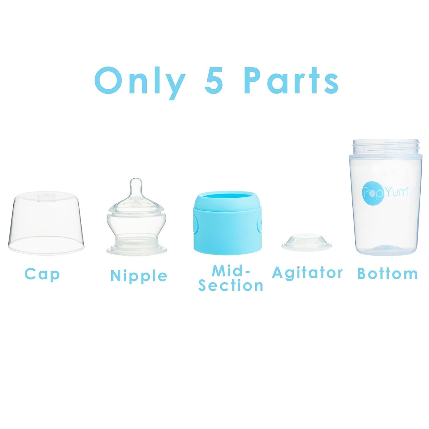 PopYum 9 oz Blue Anti-Colic Formula Making/Mixing/Dispenser Baby Bottles, 2-Pack with #2 Medium