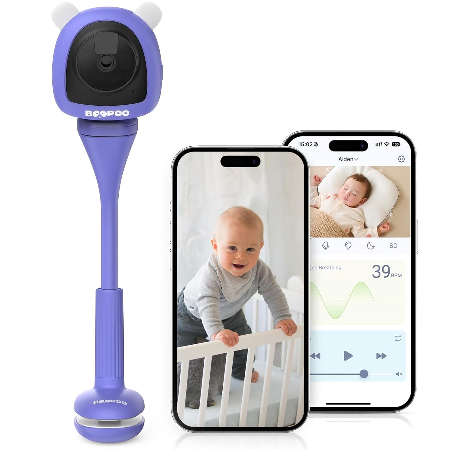 Baby Camera Monitor with Video & Audio, Smart Baby Monitor with Sleep & Breathing Motion Tracker, 2K Night Vision, AI Motion &Cry Detection WiFi Video Camera Monitor No Subscription, Upgrade Ver.
