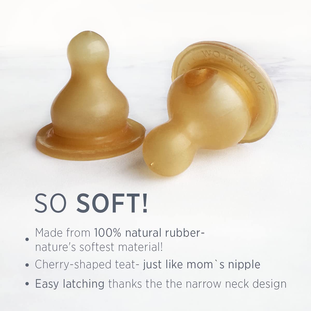 HEVEA Standard Neck Glass Baby Bottles - Natural Rubber Slow Flow Nipples - Anti Colic Baby Bottles