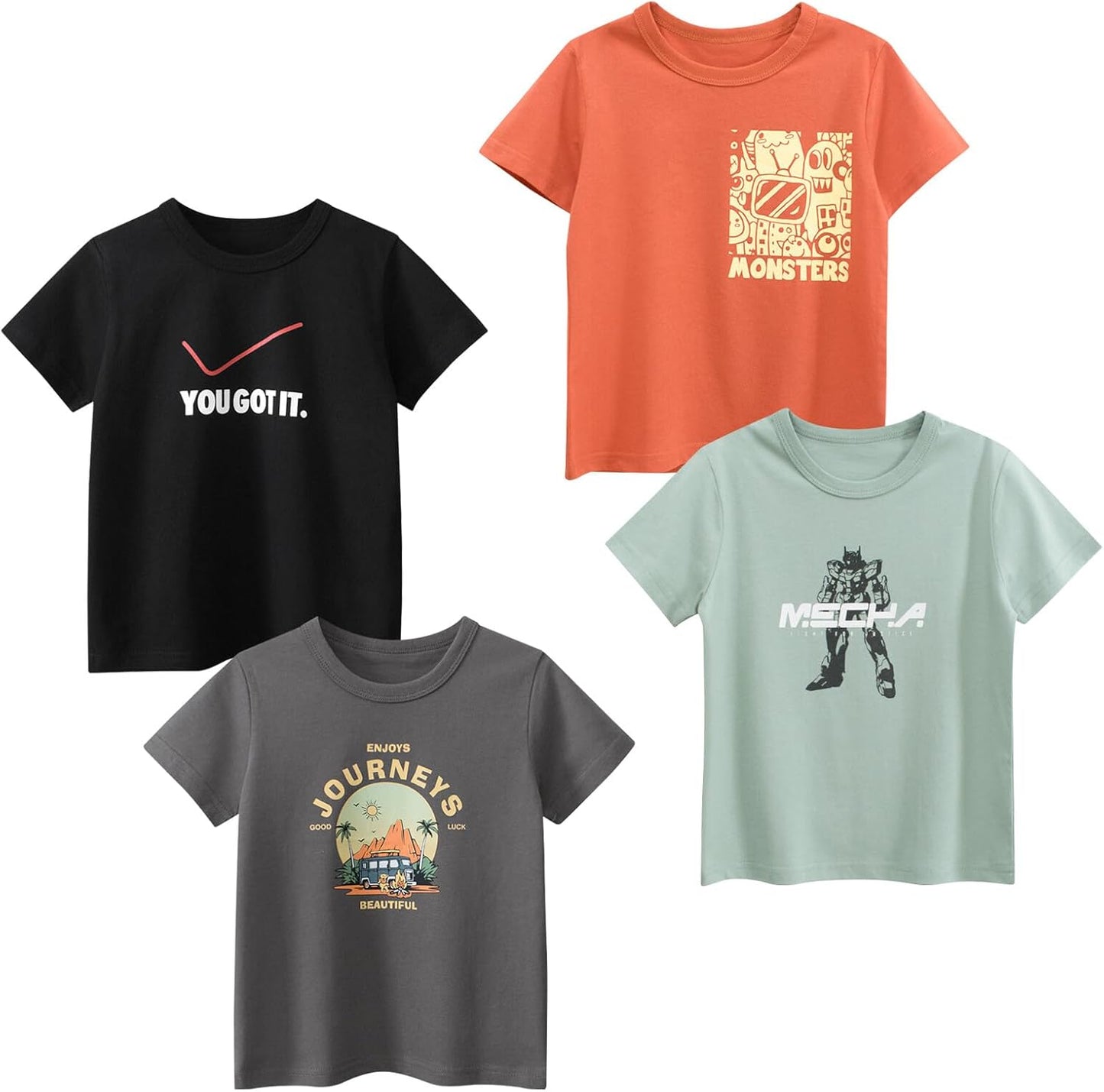 Boys' 4-Pack Excavator Short Sleeve Crewneck T-Shirts Top Tee Size 2-7 Years Toddler Boys' Value Pack Cotton T-Shirt