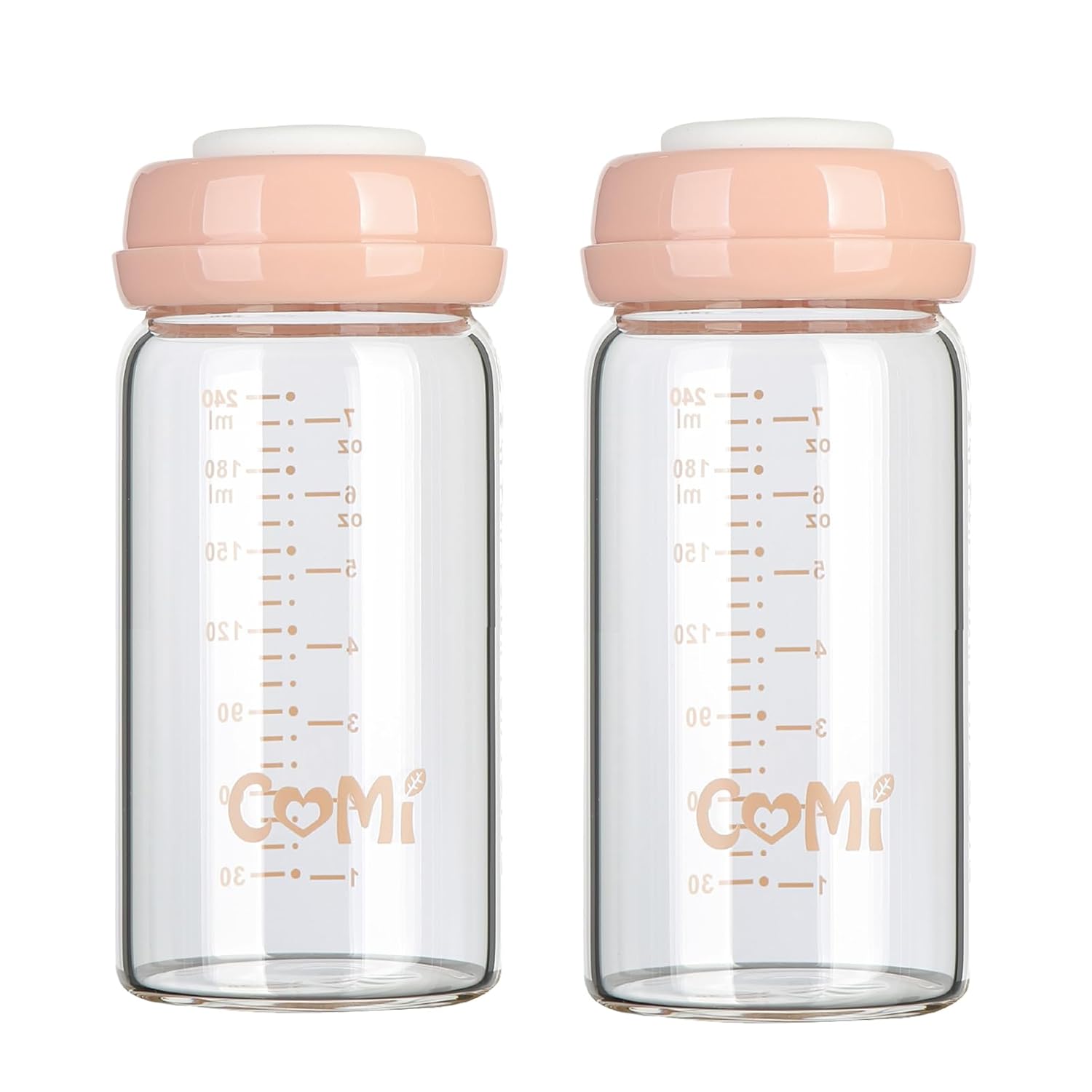 COMI Wide Neck Glass Breastmilk Collection n Storage Bottle, 8oz with Screw Ring Sealing Disk;