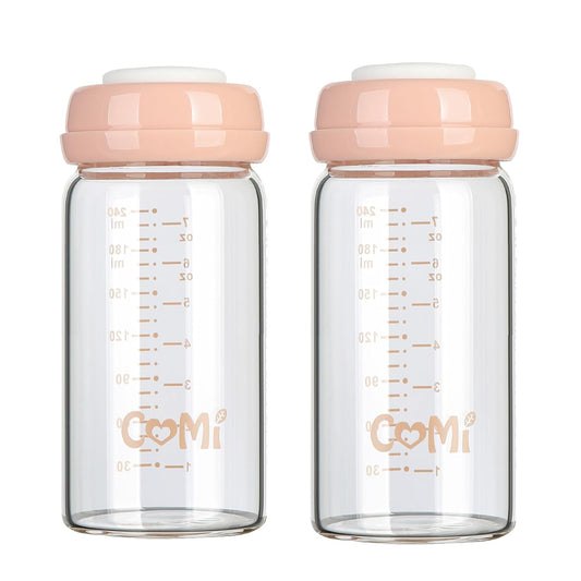 COMI Wide Neck Glass Breastmilk Collection n Storage Bottle, 8oz with Screw Ring Sealing Disk;