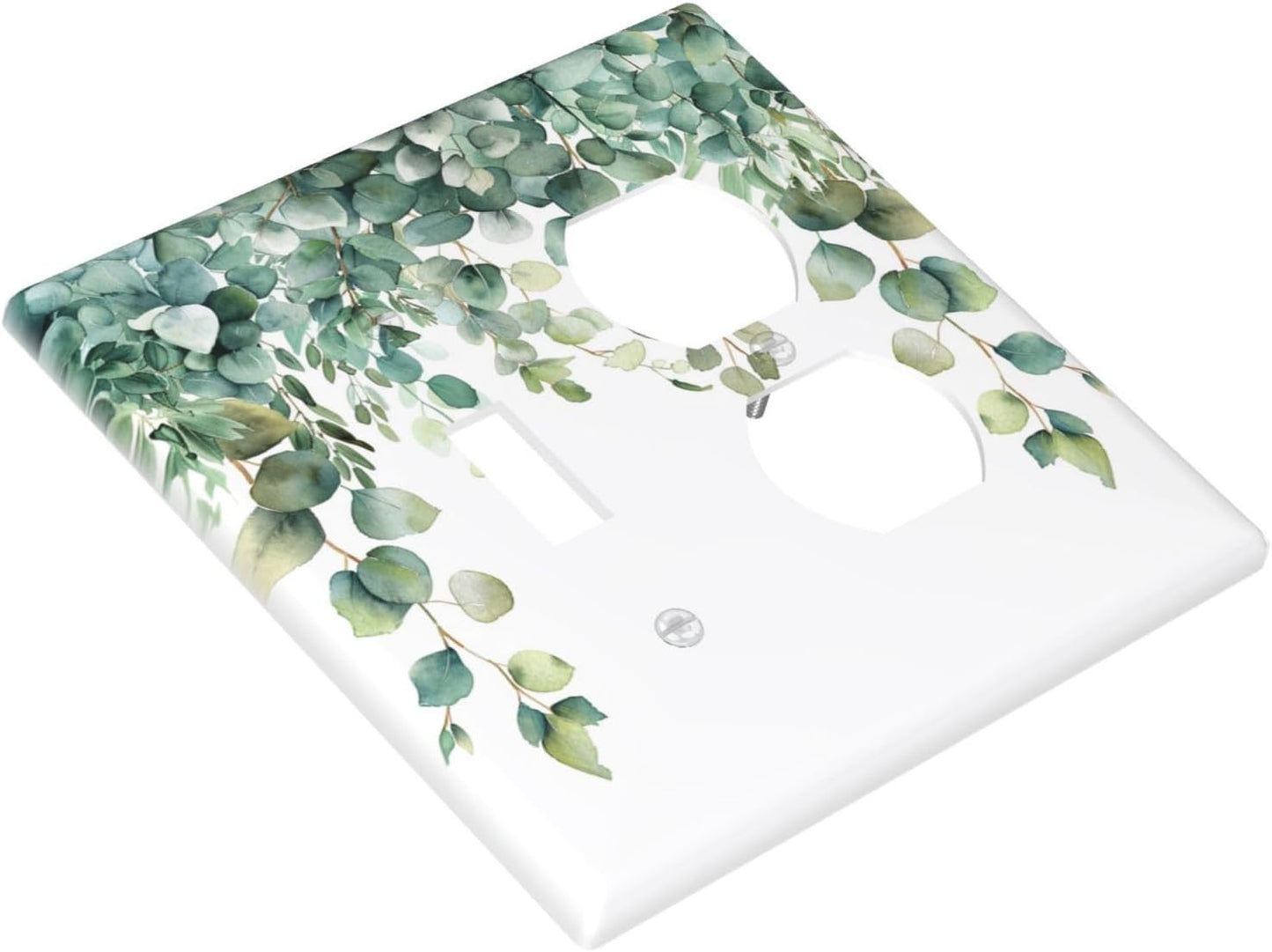 Decorative Outlet Covers Rustic Green Eucalyptus Leaves 2 Gang Wall Plate Cover Single Toggle Duplex Combo Two Switch Light Switch Cover Plate Jumbo Dual GFCI Faceplate for Home Decor
