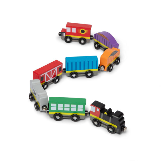 Melissa & Doug Wooden Train Cars, 8-Piece Magnetic Train Set with Toy Storage Tray, Steam Engine