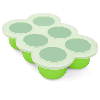 Baby Silicone Freezer Tray with Clip on Lid, 6 x 3 OZ Baby Silicone Freezer Molds, Silicone Storage