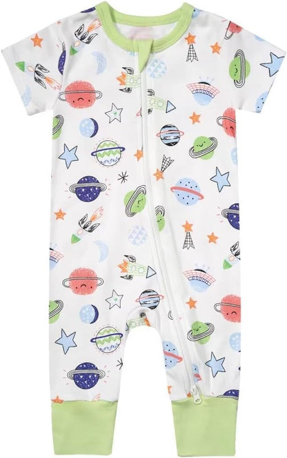 Teach Leanbh Toddler Baby Boys Girls Footless Pajamas Cotton 2 Way Zipper Printing Short Sleeve Romper Sleep and Play