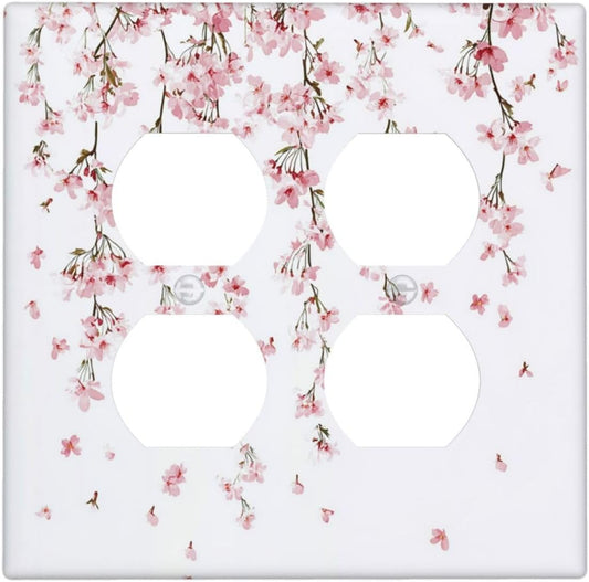 Outlet Covers Sakura Plant Floral Pink Flowers 2 Gang Double Duplex Decorative Light Switch Covers