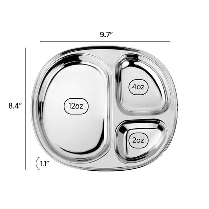 Ahimsa Stainless Steel Plates for Kids - Divided Plates for Toddlers, Pediatrician Designed, Non Toxic Toddler Plate, Camping Plate, BPA Free & Dishwasher Safe (Set of 4)