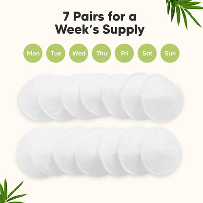 Organic Nursing Pads - 14 Washable Viscose Derived from Bamboo Breastfeeding Pads, Wash Bag