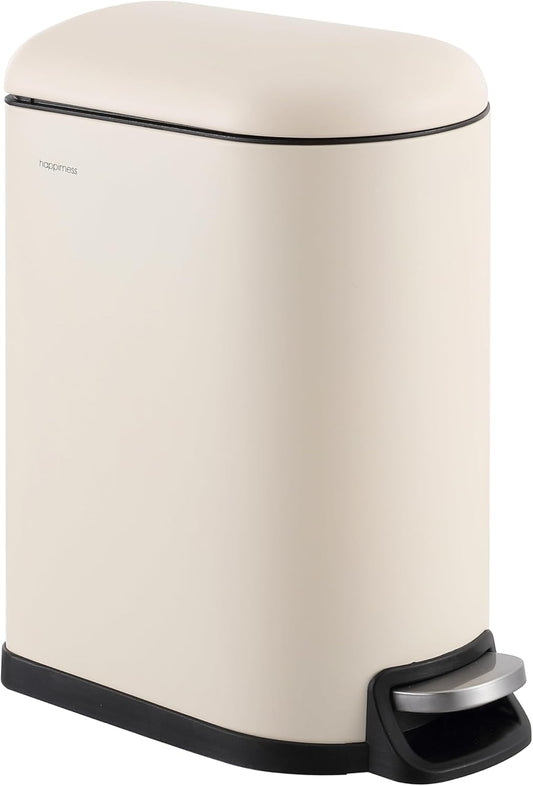 happimess HPM1009F Roland Mini 2.6-Gallon Step-Open Trash Can, Limestone Beige,with Soft-Close Lid, Fingerprint Resistant, Modern, Minimalistic for Home, Kitchen, Office, Bedroom, Bathroom