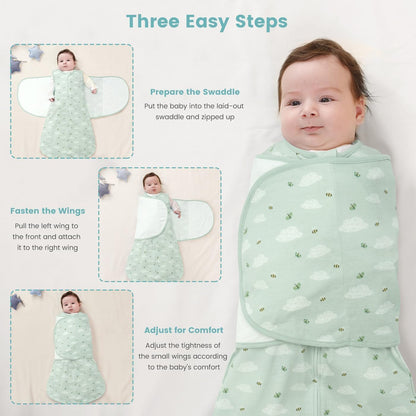 Baby Swaddle Sleep Sack 1.0 Tog 3-in-1 Baby Wearable Blanket 100% Cotton Swaddle Blanket Wrap for
