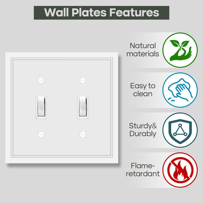 Double Toggle Light Switch Cover Plate White Classic Decorative Light Switch Plates Cover 2 Gang Wall Plate Switch Cover, 2 Pack