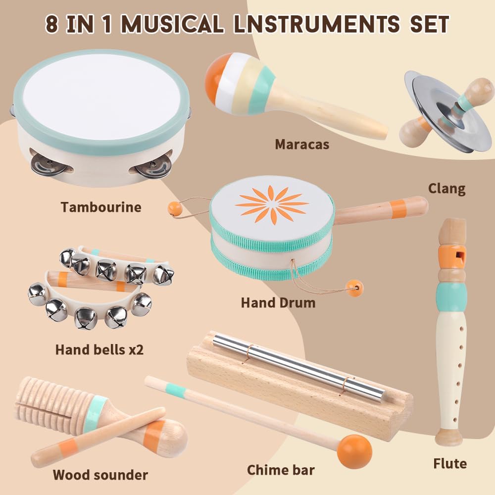 Toddlers Musical Instruments-Baby Montessori Wooden Musical Toys for Toddlers 1-3 Year Old,Kids Percussion Instruments Toy for 1 Year Boy&Girls,Christmas Birthday Gift for 1-3-5+ Year Old