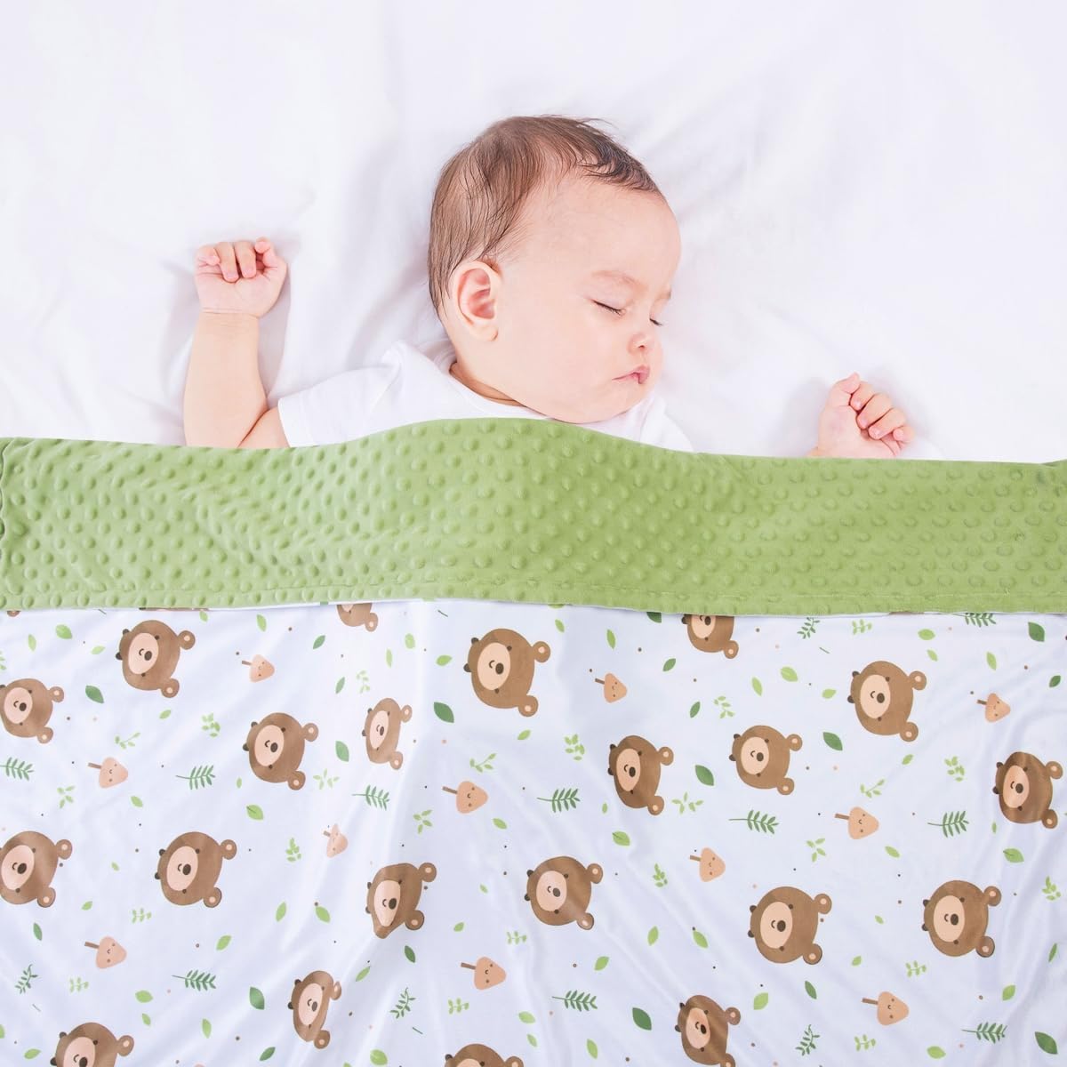 Baby Blanket for Boys Girls Soft Minky with Double Layer Dotted Backing, Cartoon Printed 30 x 40 Inch Toddler Blanket (Little Bear)