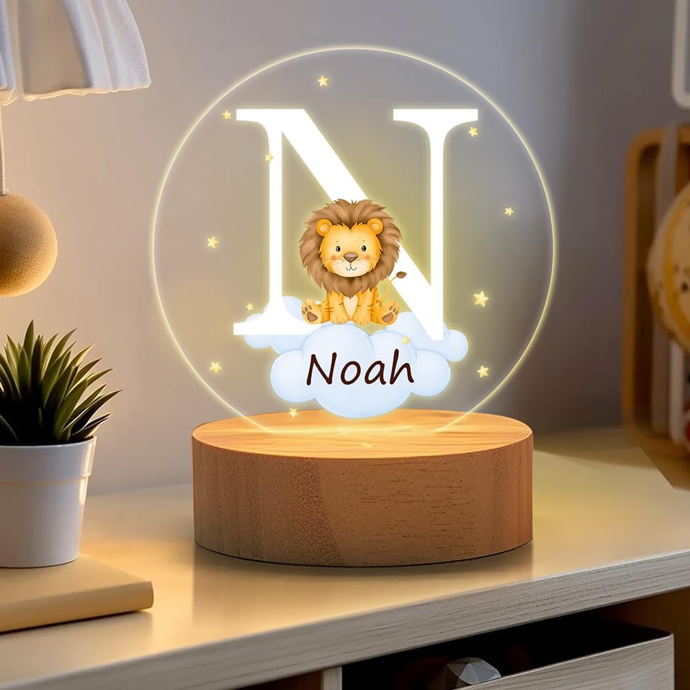 callie Acrylic Night Light Name Plate Personalized, Custom Cute Forest Animals with Wooden Base Bedroom Decor, Birthday Gifts Christmas Gifts for Family