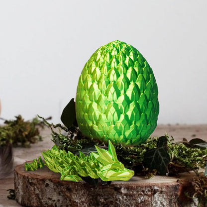 3D Printed Dragon in Egg, Beautiful Flexible Crystal Dragon Figurine Decor, Gifts for Adults and Kids (Laser Yellow Green)
