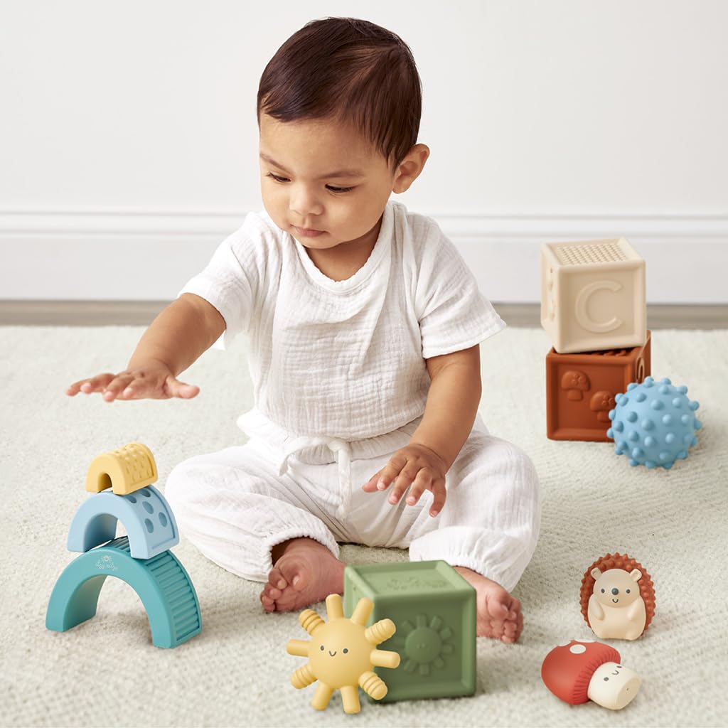 Itzy Ritzy Sensory Blocks Set, Baby Building Blocks 10-Piece, 0+ Months