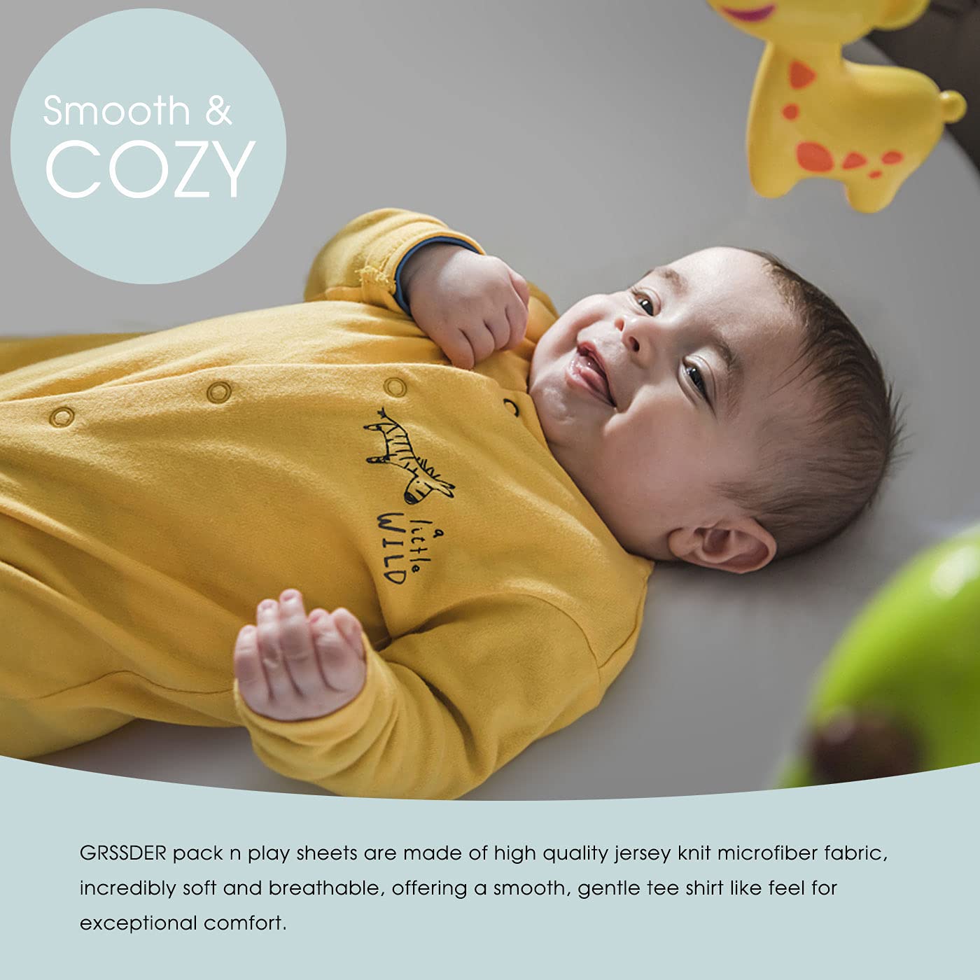 GRSSDER Stretchy Ultra Soft Jersey Knit Fitted Pack n Play Sheets Set 2 Pack, Portable/Mini Cribs