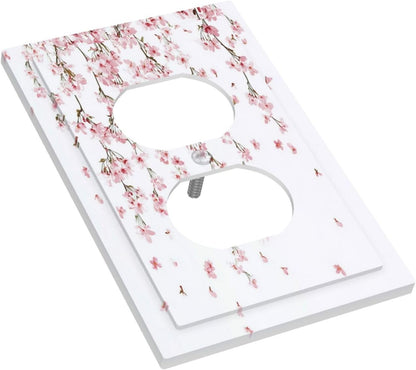 Outlet Covers Sakura Plant Floral Pink Flowers 1 Gang Duplex Light Switch Cover Decorative Switch Plates Electrical Receptacle Faceplate Wall Plate For Bed Room Living Room Decor
