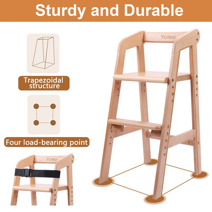 YOLEO High Chair Wooden for Toddlers Junior Childs, Sturdy Durable Dining Feeding Chair with Steps