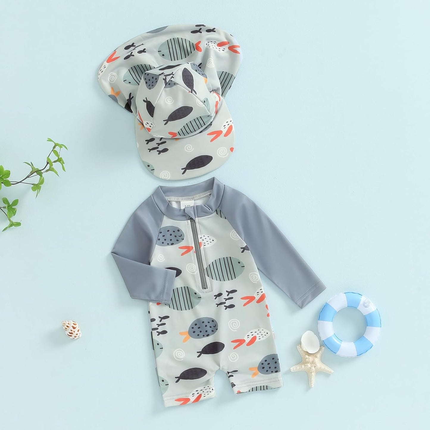 Hnyenmcko Baby/Toddler Boy Rash Guard Swimsuit Long Sleeve One Piece Zipper Swimwear Sunsuit Infant Bathing Suit Beachwear