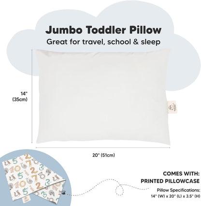 KeaBabies Toddler Pillow with Pillowcase, Jumbo 14X20 - Soft Organic Cotton Toddler Pillows for Sleeping - Machine Washable - Perfect for Travel, Toddler Bed Set (Wild Count)