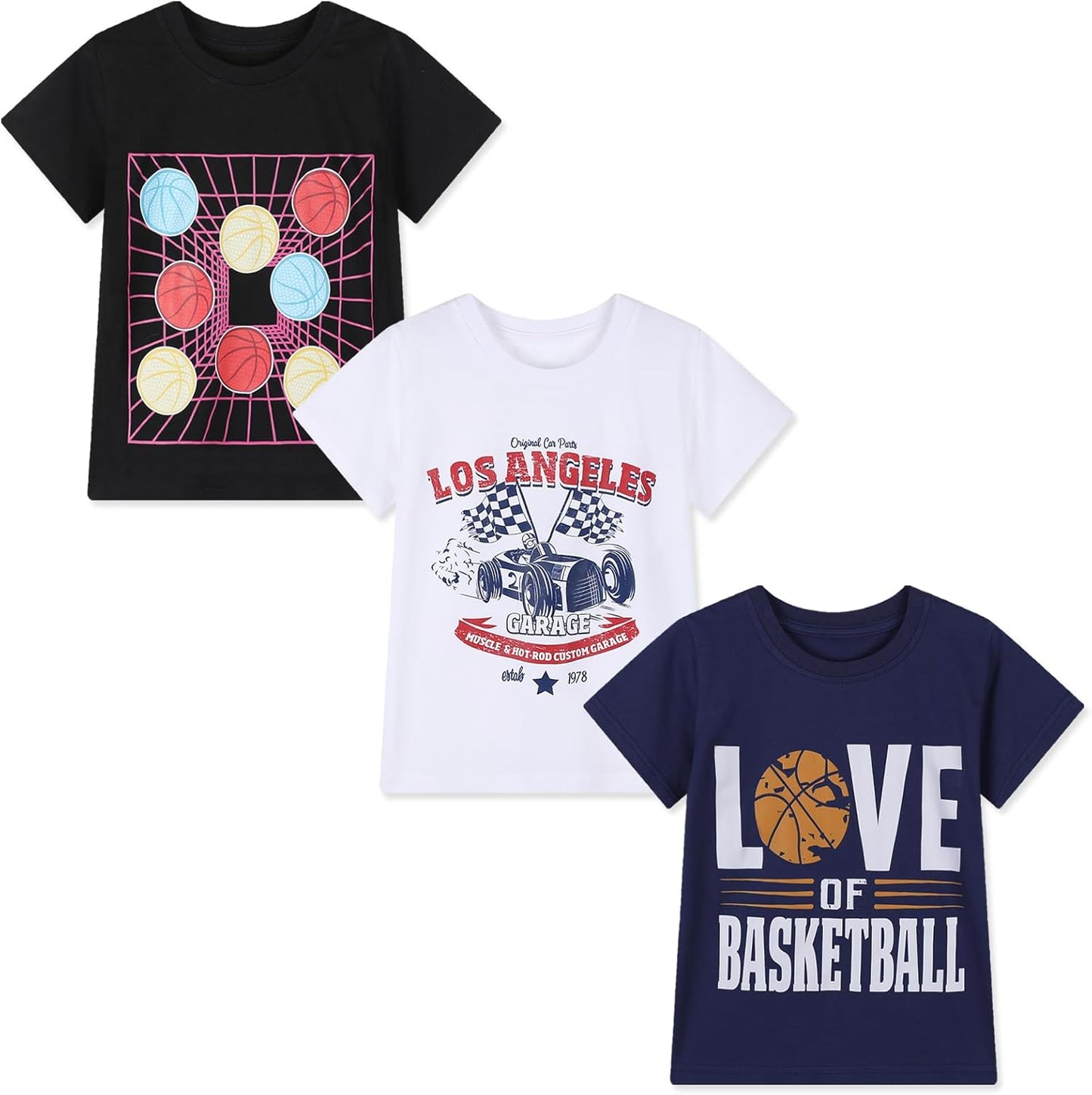 HILEELANG Kids Boy Basic Plain Cotton T-Shirts Short Sleeve Crew Neck Summer Tees 4packs 6-12 Years